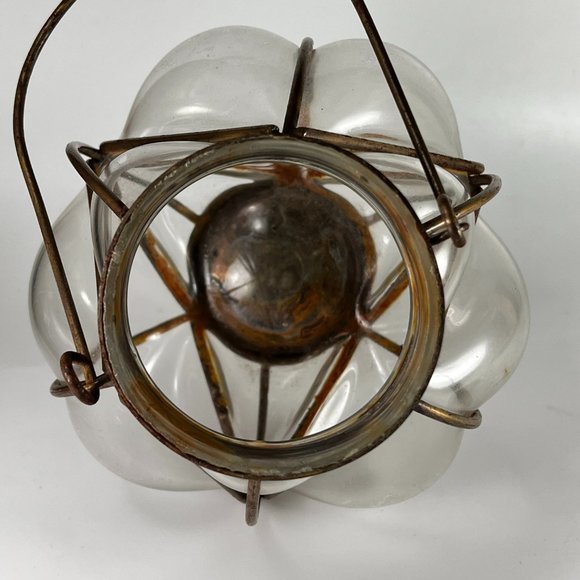 Vintage Handblown Round Wire Caged Glass Tea Light Candle Holder - Picture 14 of 16